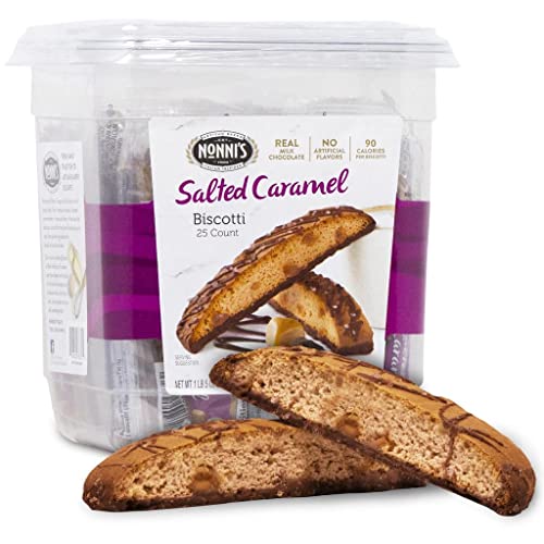 Nonni's Salted Caramel Biscotti Italian Cookies Tub - Biscotti Individually Wrapped Salted Caramel Coffee Cookies - Biscotti Milk Chocolate & Sea Salt - Salted Caramel Kosher Cookies 1lb 5oz, (595g)