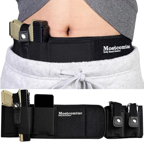 Mostcomtac Belly Band Holster for Concealed Carry, Gun Holster for Men Women, Breathable Concealed Carry Holster Fits Glock 19 17 42 43 43x, Ruger Lcp 380, Taurus for Most Pistols and Revolvers