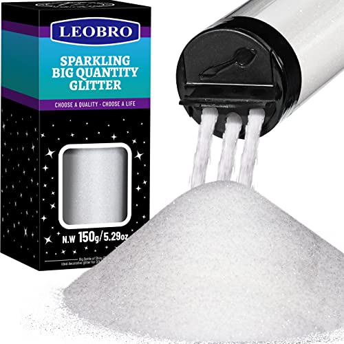 LEOBRO White Fine Glitter, 150G/5.29OZ White Glitter, Glitter, Extra Fine Glitter Powder, Clear Glitter, Craft Glitter for Resin Arts Crafts Tumbler Body, Festival Glitter for Christmas Decor