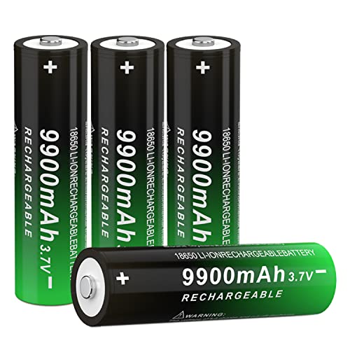 CBJJ 3.7 Volt Rechargeable Battery 9900mAh 3.7V Battery Button Top Battery for Flashlight, Headlamp, 4 Pack