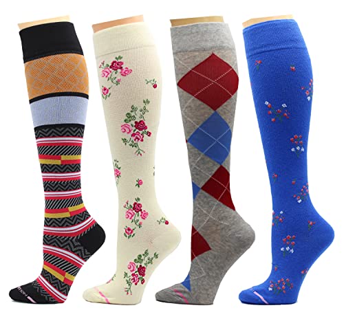 Dr. Motion 4 Pairs Therapeutic Graduated Compression Women's Knee-hi Socks