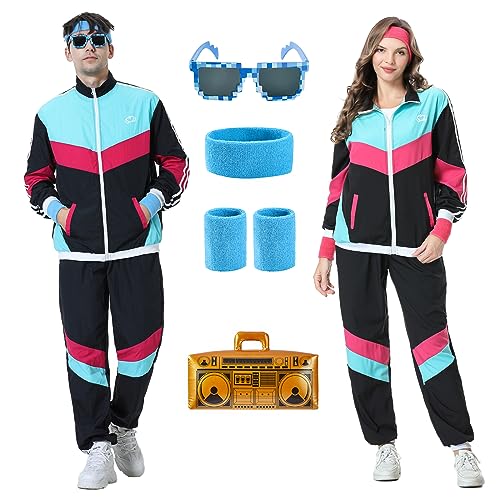 Antbutler 80s Tracksuit for Men Women Retro Hip Hop Windbreaker 80s Costume for Men Disco Tracksuit Outfit Set 90s Rave Shell Suit