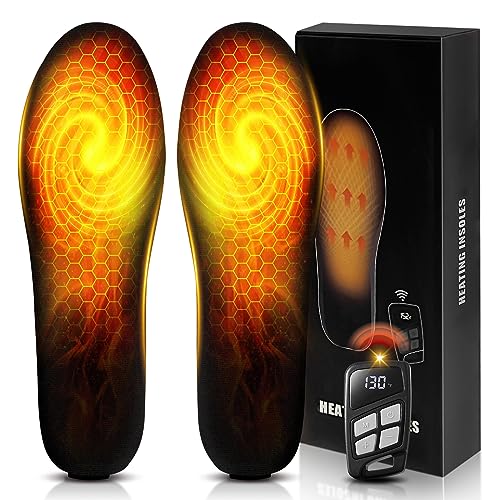 Heated Insoles, 3500mAH Rechargeable Electric Heating Insoles with Remote Control, Up to 13 Hours Heating Foot Warmer for Men Women Outdoor Hunting Camping Skiing (Small)