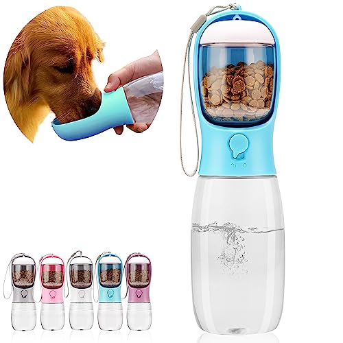 AVELORA Dog Water Bottle,Portable Pet Water Bottle with Food Container,Outdoor Portable Water Dispenser for Cat,Puppy,Pets for Walking,Hiking,Travel,Puppy Essentials,Dog Stuff(19oz)