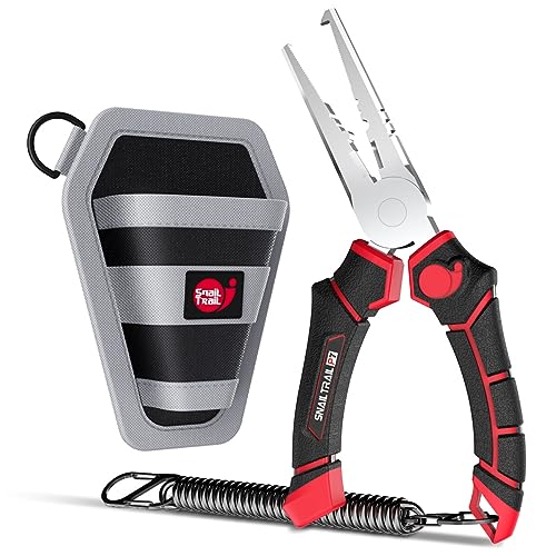 SNAIL TRAIL 7'' Split Ring Opener Saltwater Fishing Pliers with Sheath,Cable Side Cutters,Metal Connector Crimping Tools,Fish Hook Remover Gear,Floral Wire Cut,Plastic Flush Snips