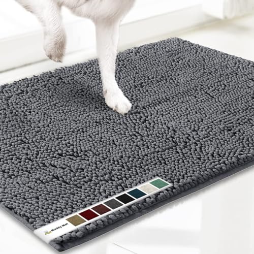 Muddy Mat AS-SEEN-ON-TV Highly Absorbent Microfiber Door Mat and Pet Rug, Non Slip Thick Washable Area and Bath Mat Soft Chenille for Kitchen Bathroom Bedroom Indoor and Outdoor - Grey Small 28'X18'