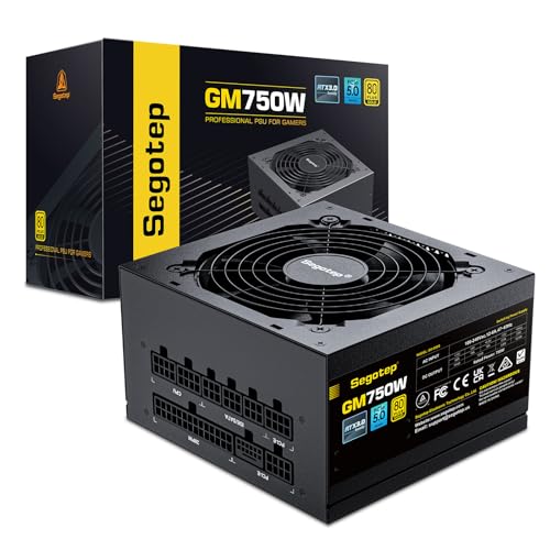 Segotep 750W Power Supply, 80 Plus Gold Full Modular PCIe 5.0 & ATX 3.0 Gaming PSU for NVIDIA RTX 20/30/40 Series & AMD GPU, 120mm Silent FDB Fan, 5 Year Warranty