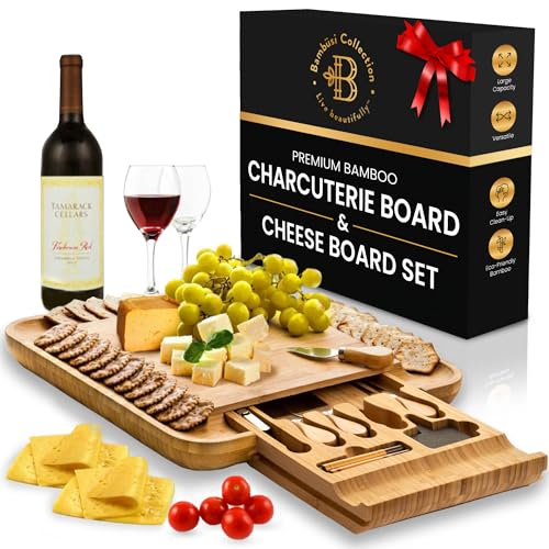 Charcuterie Boards Gift Set - Bamboo Cheese Board Large - Elegant for Mom - House Warming Gifts New Home - Wedding Gifts for Couple, Bridal Shower, Birthday Gifts for Women | Bambüsi