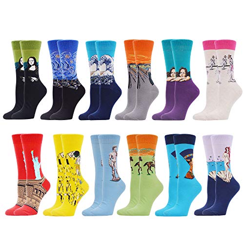 WeciBor Women's Funny Art Oil Painting Pattern Combed Cotton Socks - 12 Pack - Size 8-12