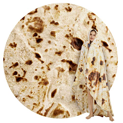 SeaRoomy Burritos Tortilla Throw Blanket, Tortilla Wrap Blanket, Novelty Tortilla Round Blanket Giant Tortilla Round Soft Blanket for Adults and Kids (Caramel Brown, 60 inches)