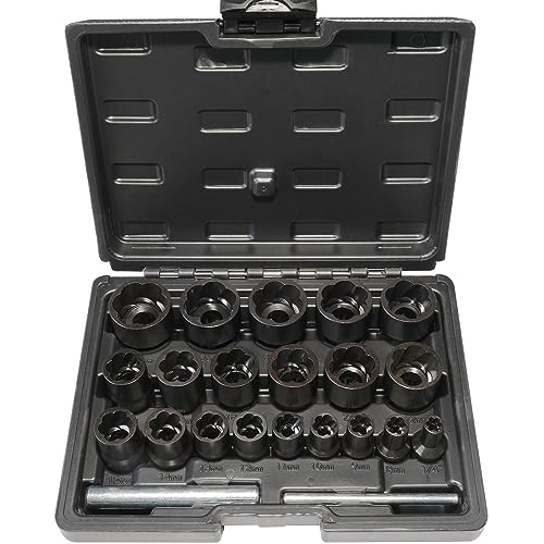 DPTOOL 22 Piece Bolt Nut Extractor Set, 1/2' and 3/8' Drive Impact Lug Nut Remover Socket Tool, Wheel Lock Removal Kit for Extracting Damaged, Stripped Frozen Nuts & Screws Twist Socket Set