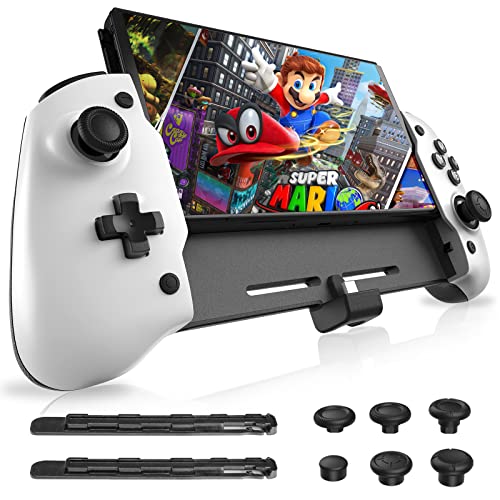 MAINICHI Ergonomic Controllers for Nintendo Switch/Switch OLED Handheld Mode, One-Piece Split-Pad Design with 6-Axis Gyro, Back Button Mapping, Vibration, PD Fast Charge (White)