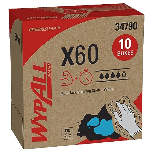 WypAll GeneralClean X60 Multi-Task Cleaning Cloths (34790), Pop-Up Box, Strong and Absorbent Towels, White (118 Sheets/Box, 10 Boxes/Case, 1,180 Sheets/Case)