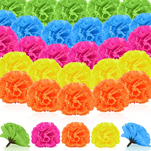Syhood 50 Pcs Marigold Flower Heads Bulk Juneteenth Decor Mexican Party Decorations Fiesta Supplies Cinco De Mayo Decor Artificial Flowers with Stems DIY Marigold Garland(Mixed Colors, 2.4 Inch)
