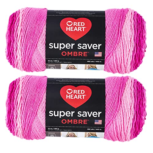 Red Heart Super Saver Jumbo Jazzy Ombre Yarn - 2 Pack of 283g/10oz - Acrylic - 4 Medium (Worsted) - 482 Yards - Knitting/Crochet