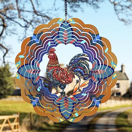 Rooster Metal Wind Spinners - Chicken Gifts for Women Mom Grandma Wife, Hanging Cock Wind Spinner for Outdoor & Indoor Decorations, 12 inch Wind Spinner for Christmas Ornament Gifts