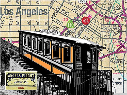 Los Angeles: Angels Flight, Bunker Hill, downtown. Art Print. You Are Here. Gallery Quality. Matted at 11 inches x 14 inches and Ready to Frame.