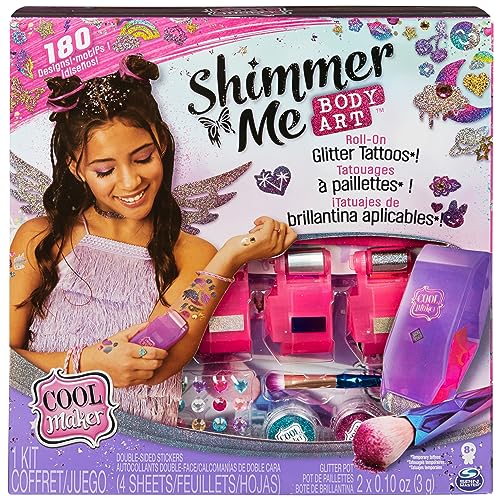 Cool Maker, Shimmer Me Body Art with Roller, 4 Metallic Foils and 180 Designs, Temporary Tattoo Kids Toys, Christmas Gifts for Kids Ages 8 and up