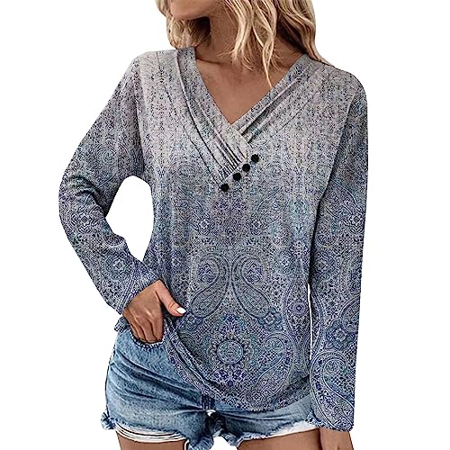 Generic Fall Clothes for Women 2023 Long Sleeve Tops for Women Womens Plus Size Tops Women's Tops Shirts for Women Trendy Casual Blouse Floral Print Pullover Comfy Work Fall Tees V Neck Tunic Tops