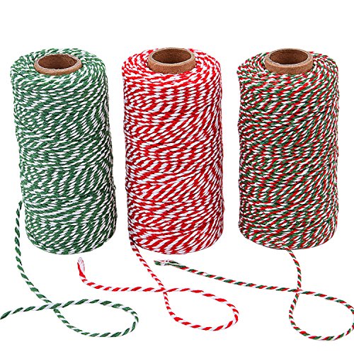 Sunmns 3 Roll Christmas Twine Cotton String Rope Cord for Gift Wrapping, Arts Crafts, 984 Feet (Multicolor A)