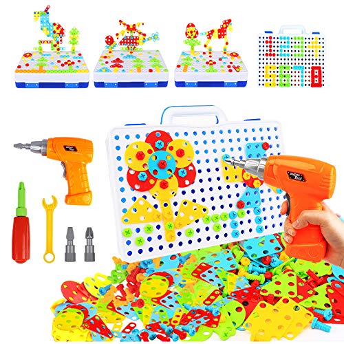 STEM Toys for 3 4 5 6 year old,Design and Drill Toy for Kid,Construction Games with Toy Drill,Creative Engineering Building Kits,Kid Tool Set for Toddler Preschool,Educational Toys for Boy and Girl