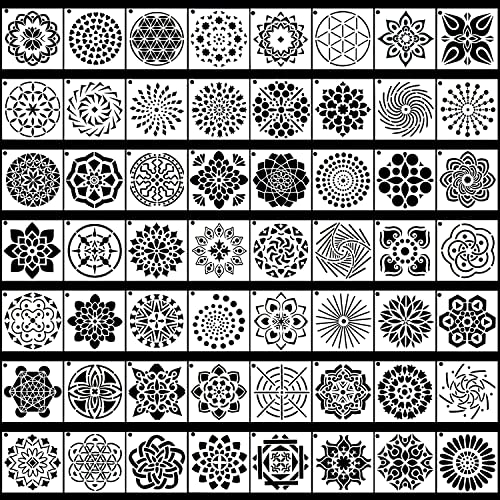 Augshy Mandala Stencils, 56 Pack Mandala Dot Painting Stencils for DIY Rock Art Projects on Wood Furniture Decoration (3.6x3.6 inch)