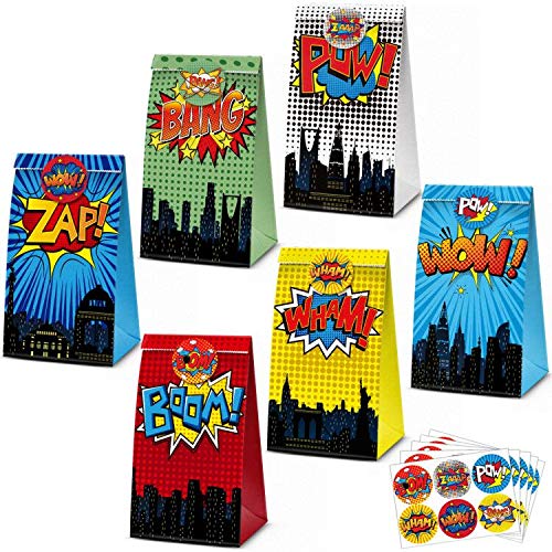 JOYET Superhero Party Supplies Favors, Superhero Party Bags For Superhero Theme Birthday Party Decorations Set of 24 (4 Colors)