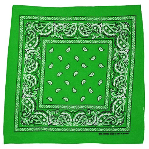 L&M 12Pcs Bandanas 100% Cotton Paisley Print Head Wrap Scarf Wristband (Green)