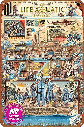 The Life Aquatic with Steve Zissou Creative Tin Logo Vintage Poster Wall Decoration Home Door Garden Bar Cafe Office Restaurant Shop Club Logo Gift 12 X 8 inches