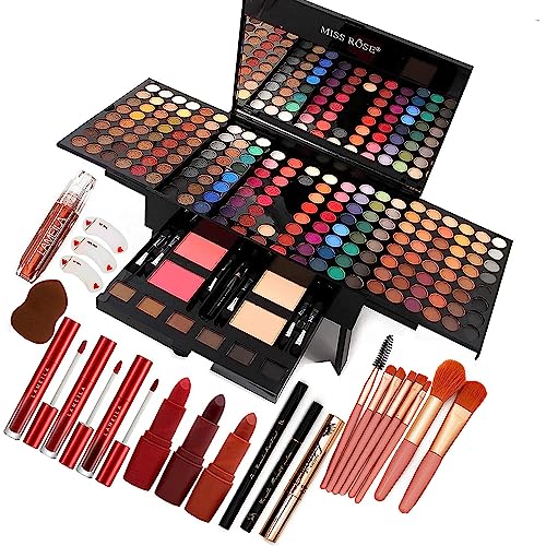 UNIFULL 190 Colors Makeup Pallet,Professional Makeup Kit for Women Full Kit,All in One Makeup Sets for Women&Beginner,include Eyeshadow,Lipstick,Compact Powder,Eyeliner,Concealer(004-Black)
