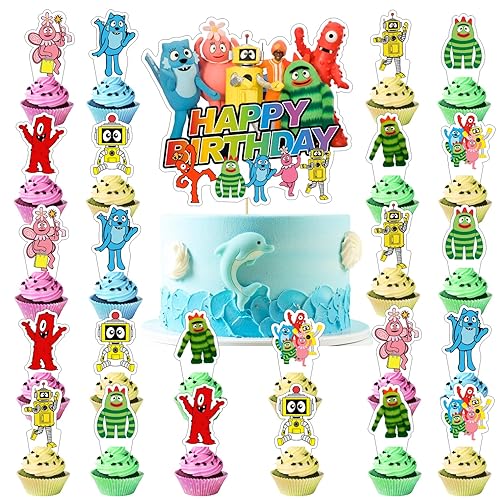 25pcs Yo Gabba Gabba Cake Decorations with 24pcs Cupcake Toppers, 1pcs Cake Topper for Yo Gabba Gabba Birthday Party Supplies