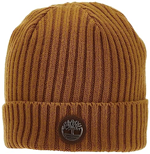 Timberland Men's Ribbed Watch Cap with Logo Plate, Wheat, One Size