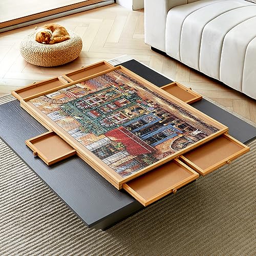 ENERIDIO Wooden puzzle table with 6 drawers and Cover, adult portable puzzle board, 34 'x 26' jigsaw puzzle table, used for puzzle storage and sorting, can hold 1500 pieces