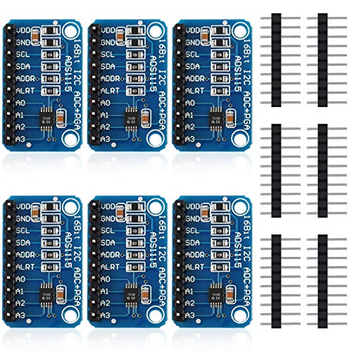 6 Pieces ADS1115 Analog-to-Digital Converter 16 Bit ADC 4 Channel Module Converter with Programmable Gain Amplifier ADC Converter Development Compatible with Arduino/Raspberry Pi