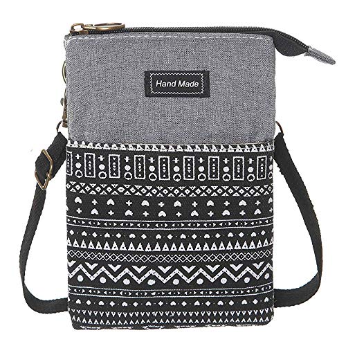 Roomy Cell Phone Purse Wallet Canvas Small Crossbody Purse Bags with Shoulder Strap For Women teen girlsl (B-black and gray)