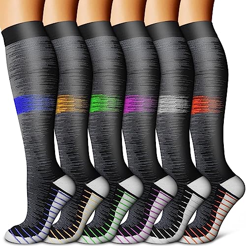 BLUEENJOY Copper Compression Socks for Women & Men (6 pairs) - Best Support for Nurses, Running, Hiking, Recovery