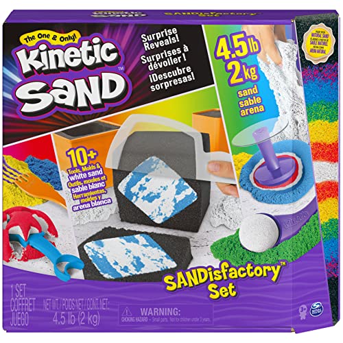 Kinetic Sand, Sandisfactory Set, 4.5lbs of Colored and Rare White, 10 Tools and Molds, Play Sand for Kids Ages 3 and Up, Amazon Exclusive
