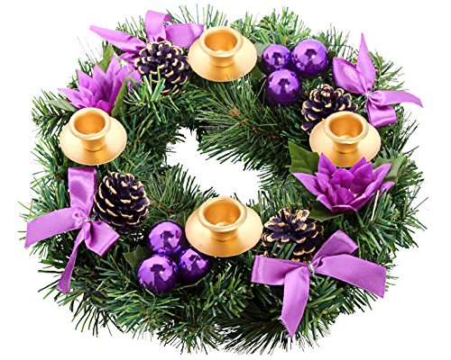 Purple Ribbon Christmas Advent Wreath - for Advent Calendar Season Candle Holder –Centerpiece Décor – Advent Candle Holder and X-mas Candles Decorations