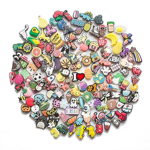 100 PCS Different Shaped PVC Shoe Charms for Shoe Decoration+3 PCS Shoelace Adapters,Charms for Halloween, Easter, Christmas, Birthday,Party Gifts... (100 PCS Shoe Charms + 3 PCS Shoelace Adapters)