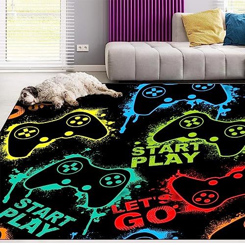 Ocervd Abstract Pattern with Colorful Silhouettes Joystick Game Background Area Rug 3x5ft Rugs for Living Room Bedroom