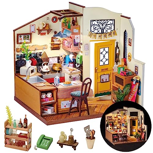 Rolife DIY Miniature Cozy Kitchen House Kit for Adults to Build, Tiny House Making Kit with Furnitures, Halloween/Christmas Decorations/Gifts for Family and Friends (Cozy Kitchen)