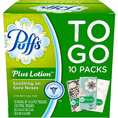 Puffs Plus Lotion Travel-Size Pocket Facial Tissues 10 Tissues per Pack (10 To Go Packs)