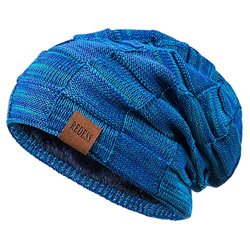 REDESS Beanie Hat for Men and Women Winter Warm Hats Knit Slouchy Thick Skull Cap, Dark Blue