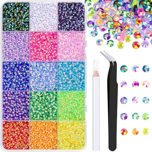 18000Pcs Resin Jelly Rhinestones with Tweezers for Crafting, Mixed-Color 3mm Flatback Gems, Bedazzling Crystal for DIY Crafts Clothing Tumblers Mugs Shoes Fabric Nail Art