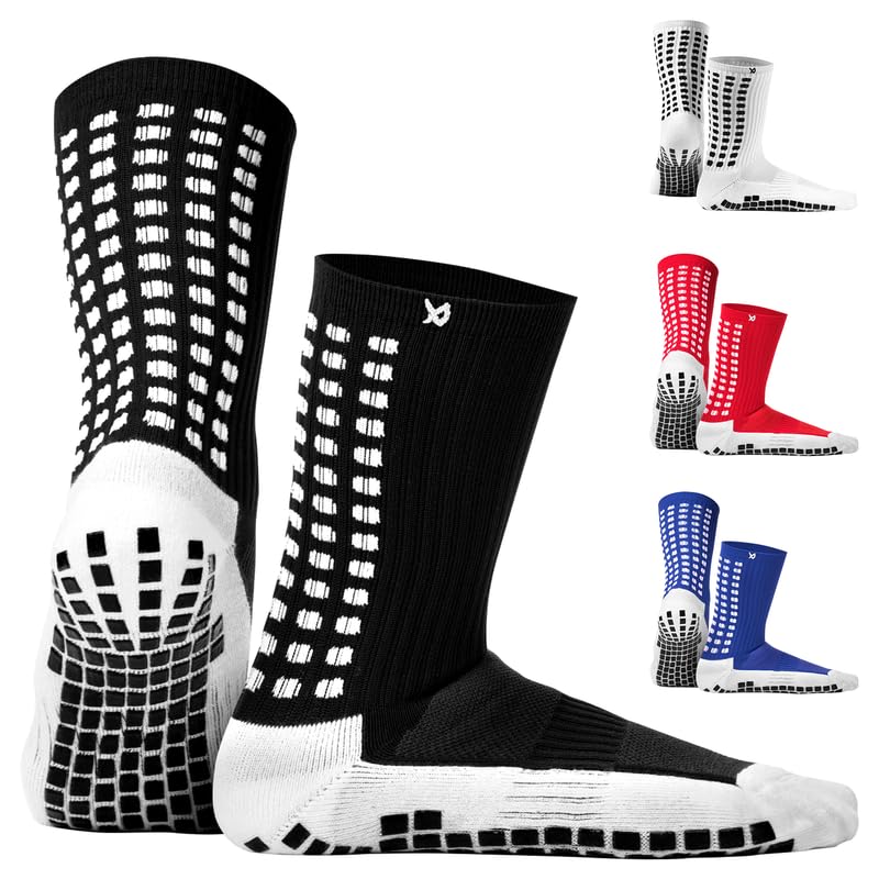 LUX Anti Slip Soccer Socks, Non Slip Football/Basketball/Hockey Sports Grip Pads Socks Black One Size