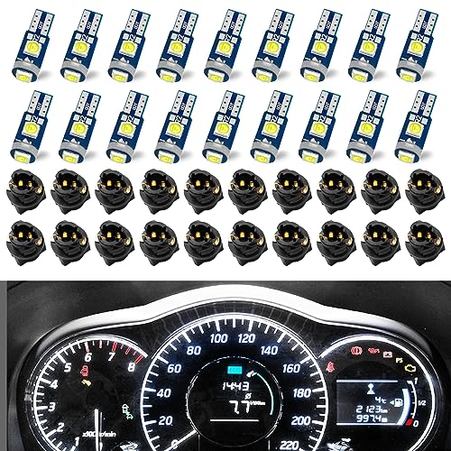 QUICTO Led Bulb Dash Lights Super Bright, T5 37 74 LED Bulb with Twist Lock Socket PC74 PC37, for Car Bulb Air Conditioning Light Clock Light (White)