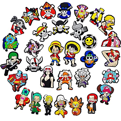 Fuvtory 17pcs One Piece Anime Shoe Charms with Different Shape Fun Charm for Women/Men Fit Sandal