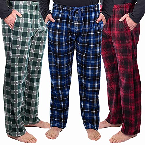 DG Hill 1Pack or 3Pack Mens PJ Pajama Pants Bottoms Fleece Lounge Pants Sleepwear Plaid PJs with Pockets Microfleece