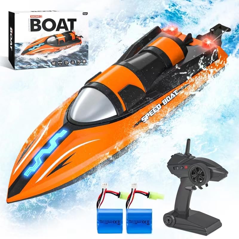 TOPBLASTERBOX High Speed RC Boat with for Kids and Adults 25+ MPH - Remote Control Boat for Pools and Lakes 2.4 GHZ RC Boats with 2 Rechargeable Battery