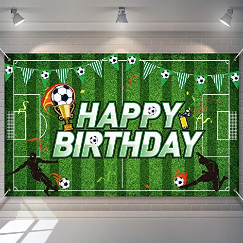 Soccer Birthday Party Backdrop Football Field Photo Background Soccer Theme Birthday Party Decorations Photo Booth Props for Boys Kids Cake Table Decorations, 5.9 x 3.6 Feet